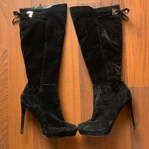 Thigh High Velvet Platform Stiletto Black Boots